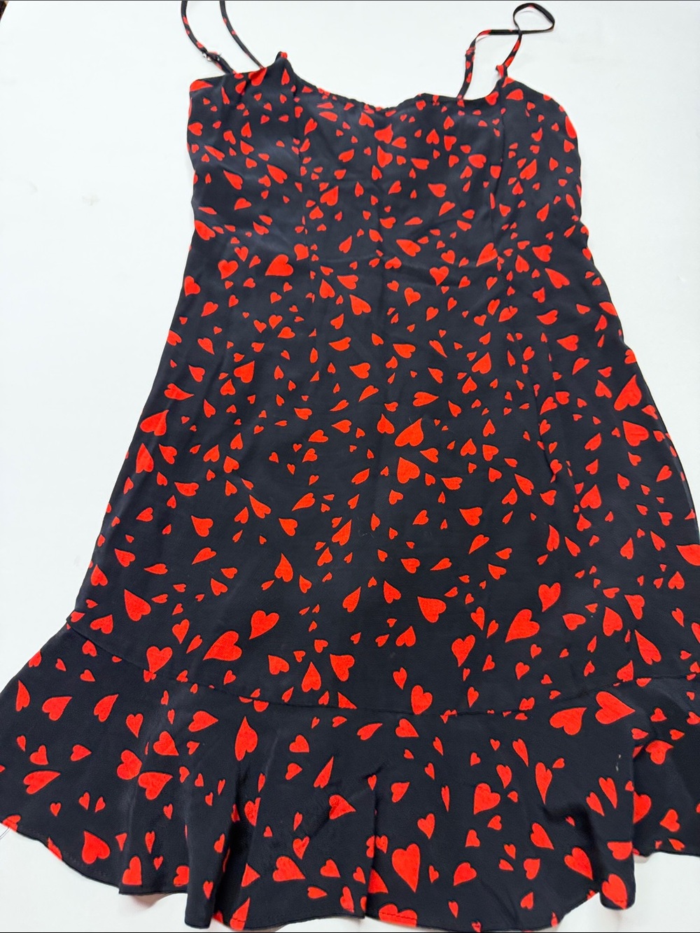 Lovers + Friends Black Slip Skirt with Red Heart Print